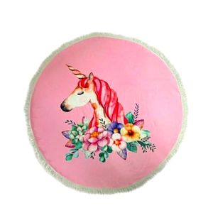 Pink Unicorn Fringed Beach Towel or Blanket